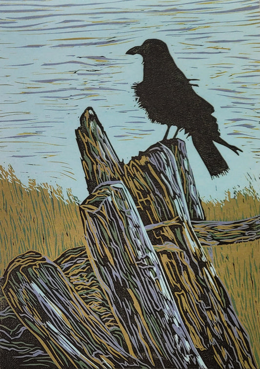 Crow on Driftwood Art Card